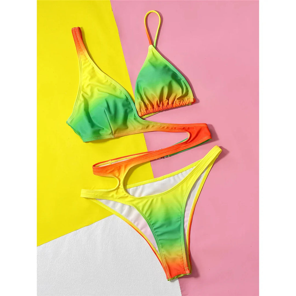 Asymmetric Gradient Cut Out Monokini