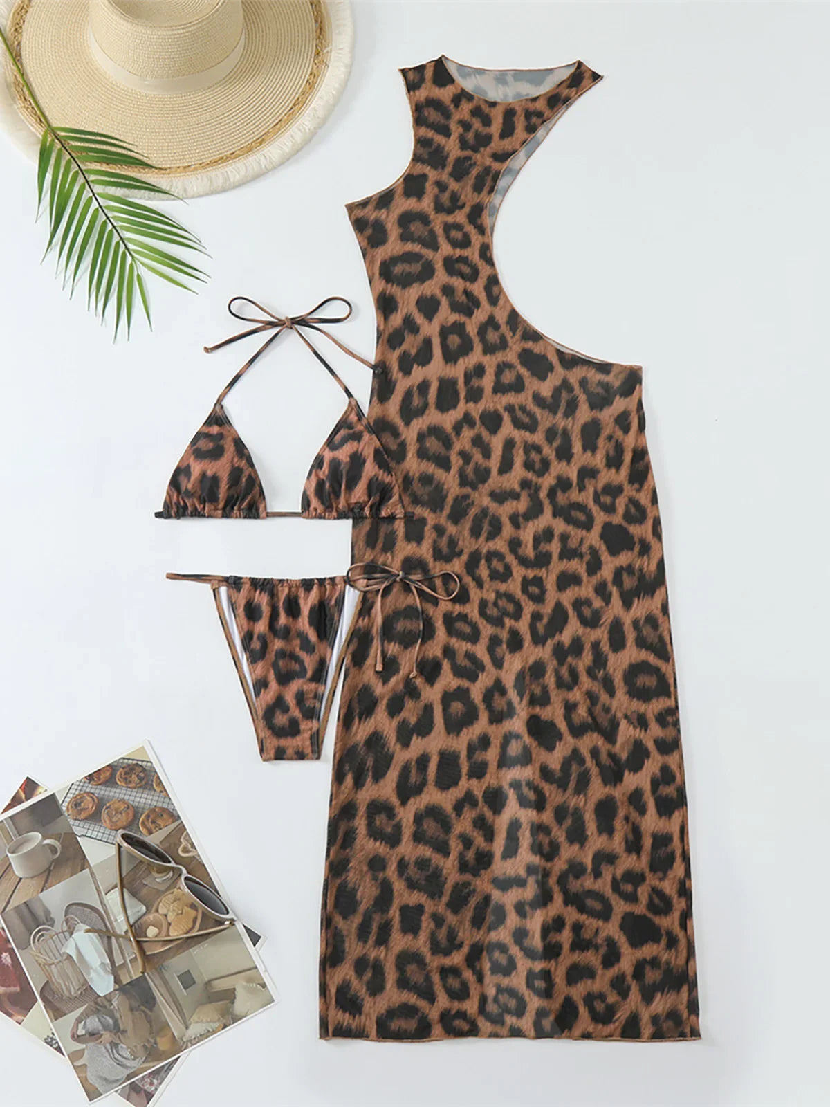 Halter Leopard Bikini with Cover-Up Leopard