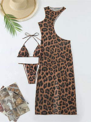 Halter Leopard Bikini with Cover-Up Leopard