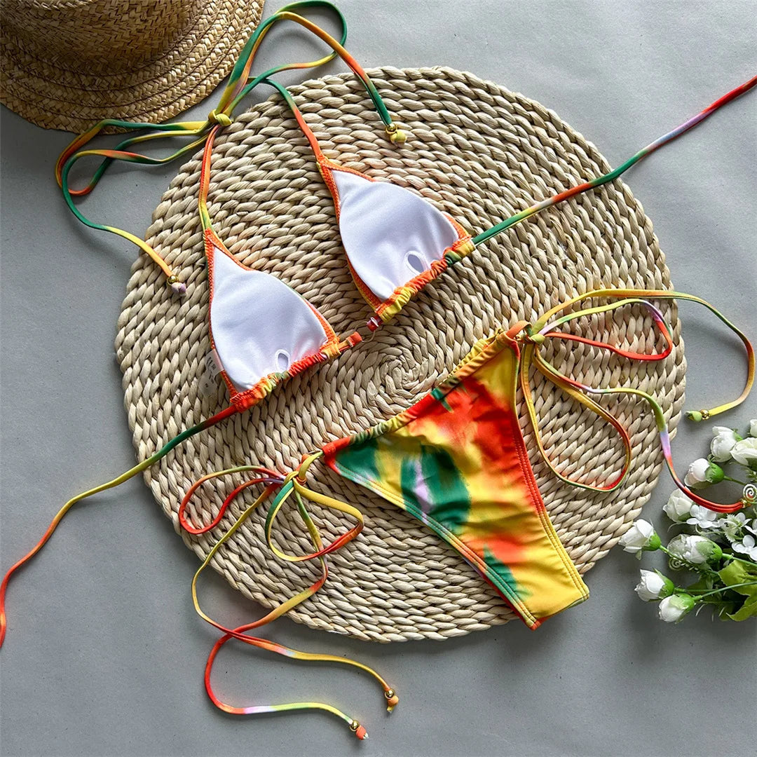 Printed Tie Dye Halter Bikini