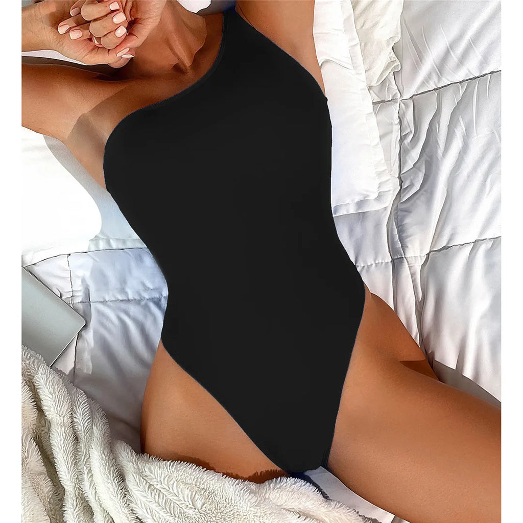 Lace Up Asymmetric One Piece Swimsuit Black