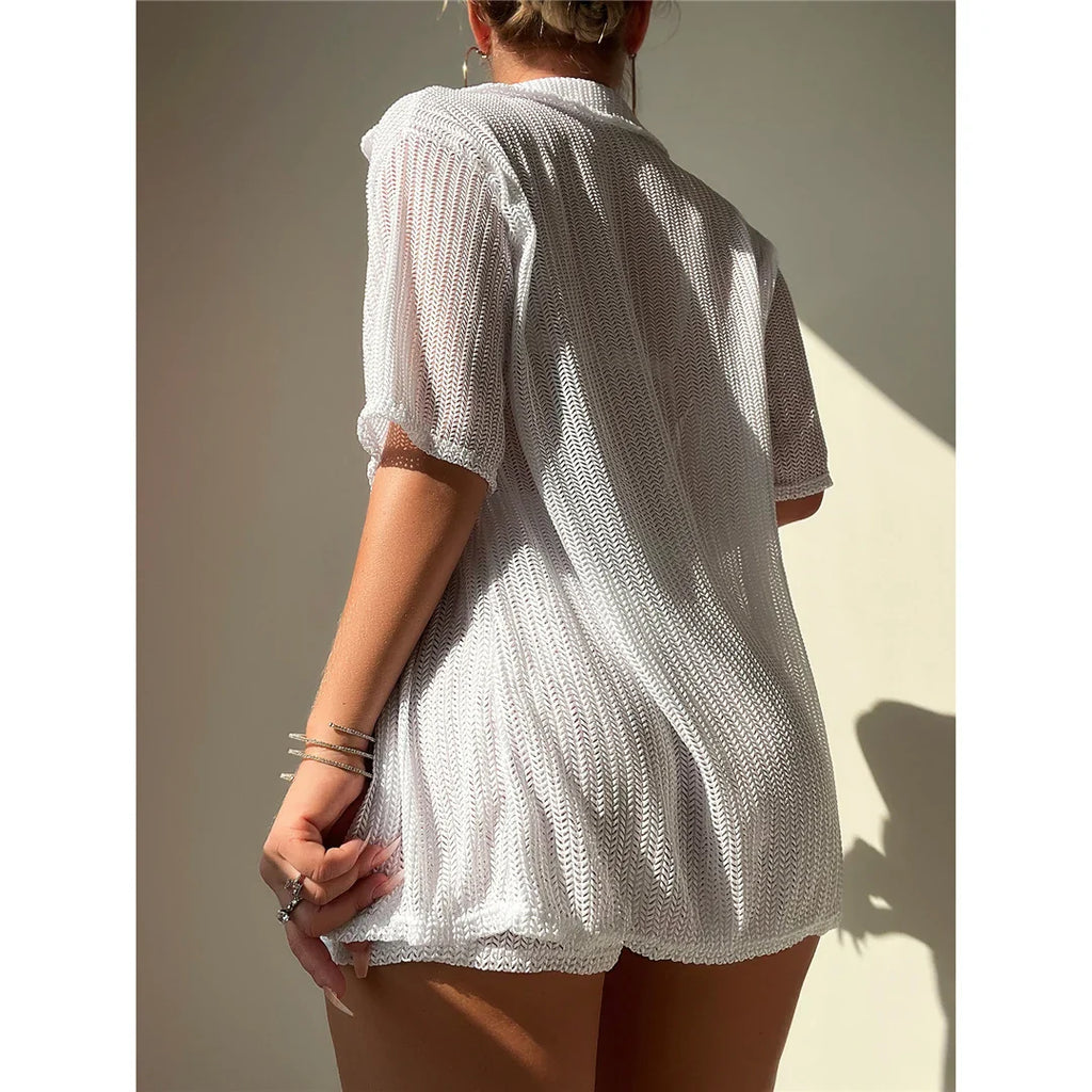S-XL Short Sleeve Crochet Cover-Up