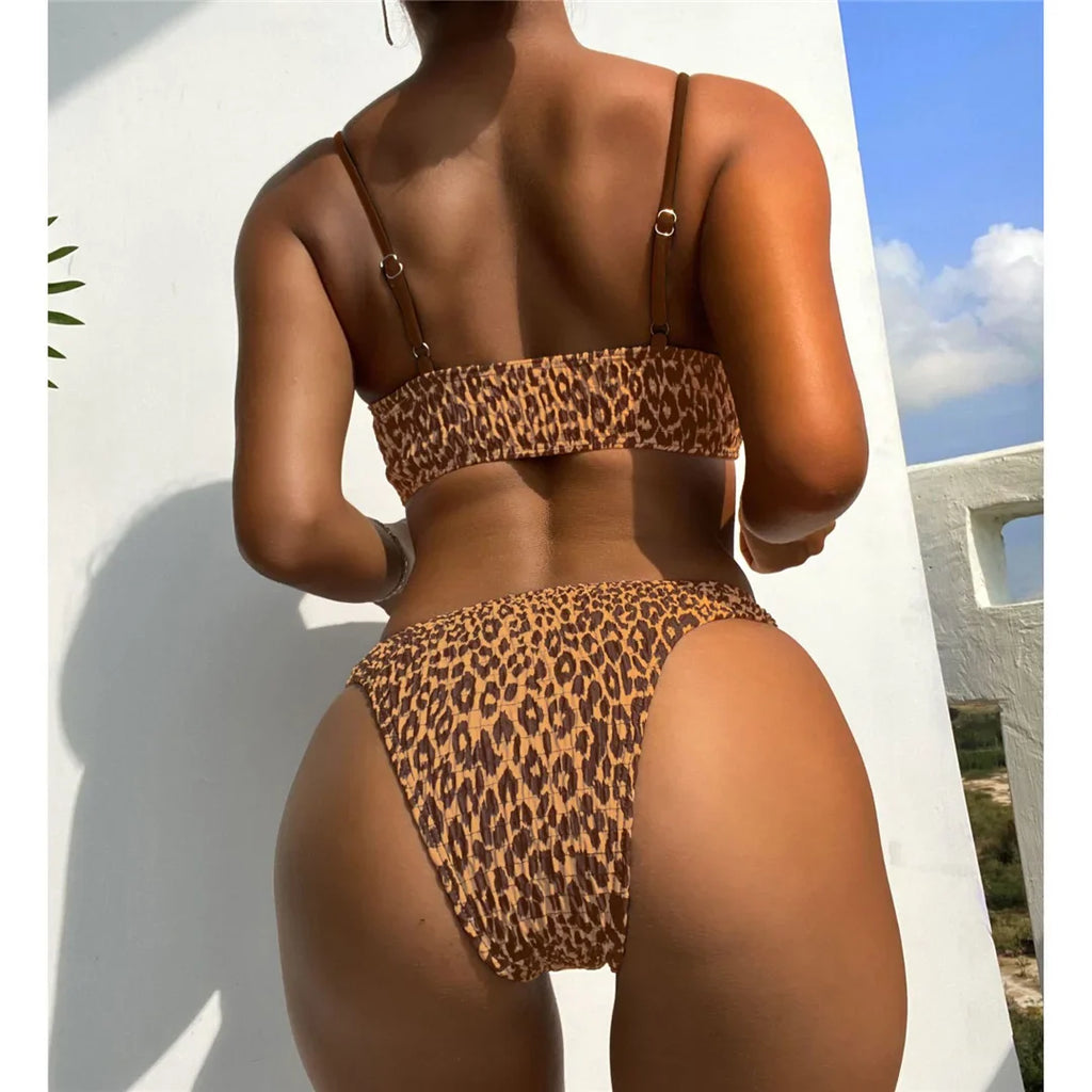 Leopard Wrinkled Brazilian Bikini Set