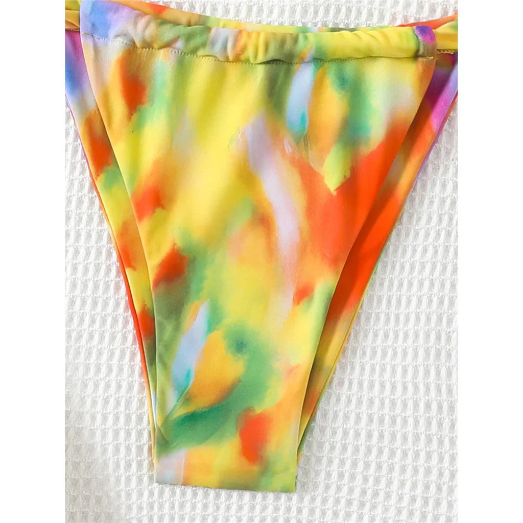 Printed Tie Dye High Leg Bikini Set