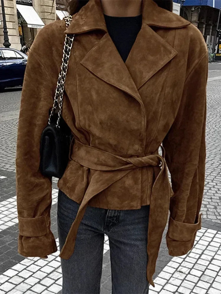 Retro braune Wildlederjacke