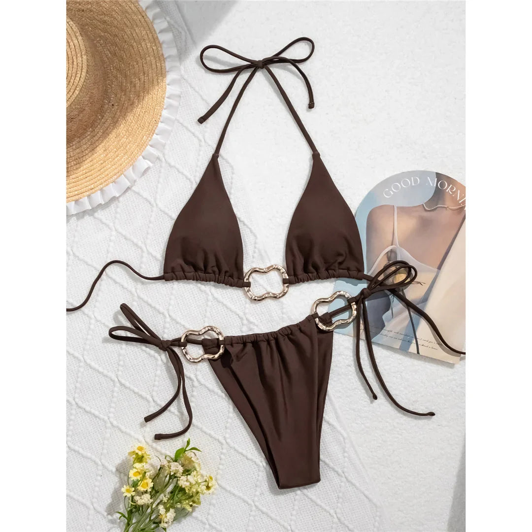 Halter Metal Ring Bikini Set