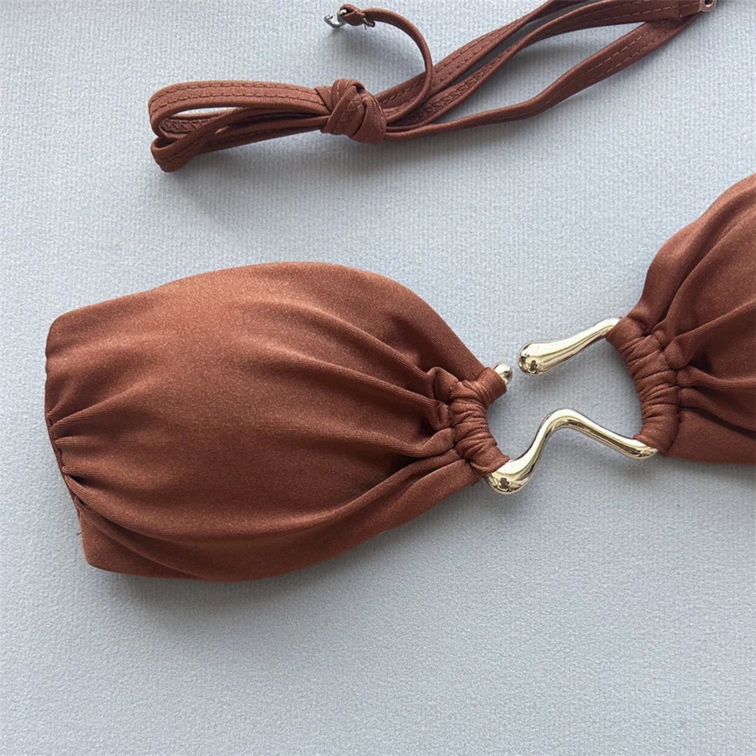 Metal Ring Bandeau Bikini Set