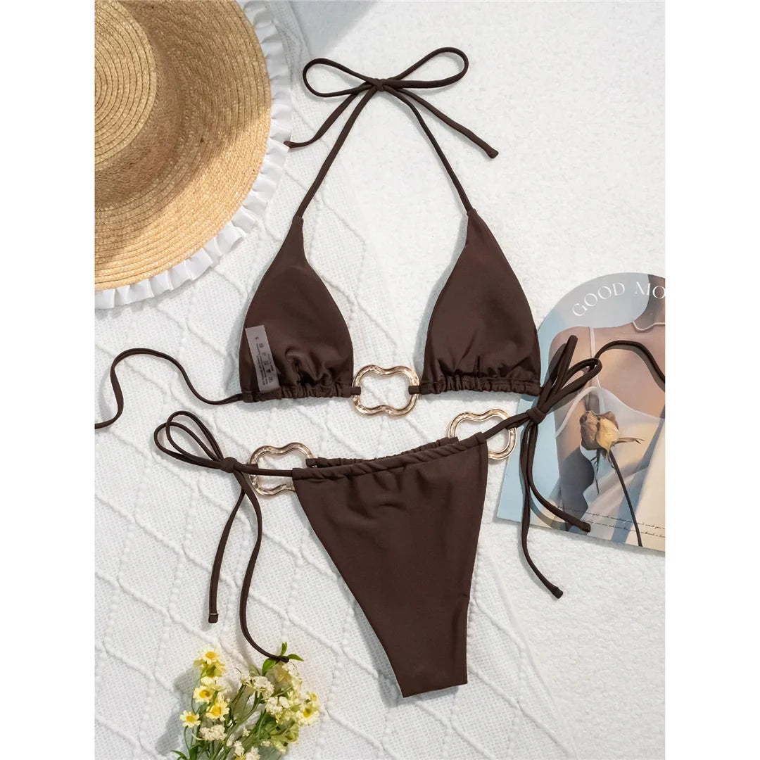 Halter Metal Ring Bikini Set