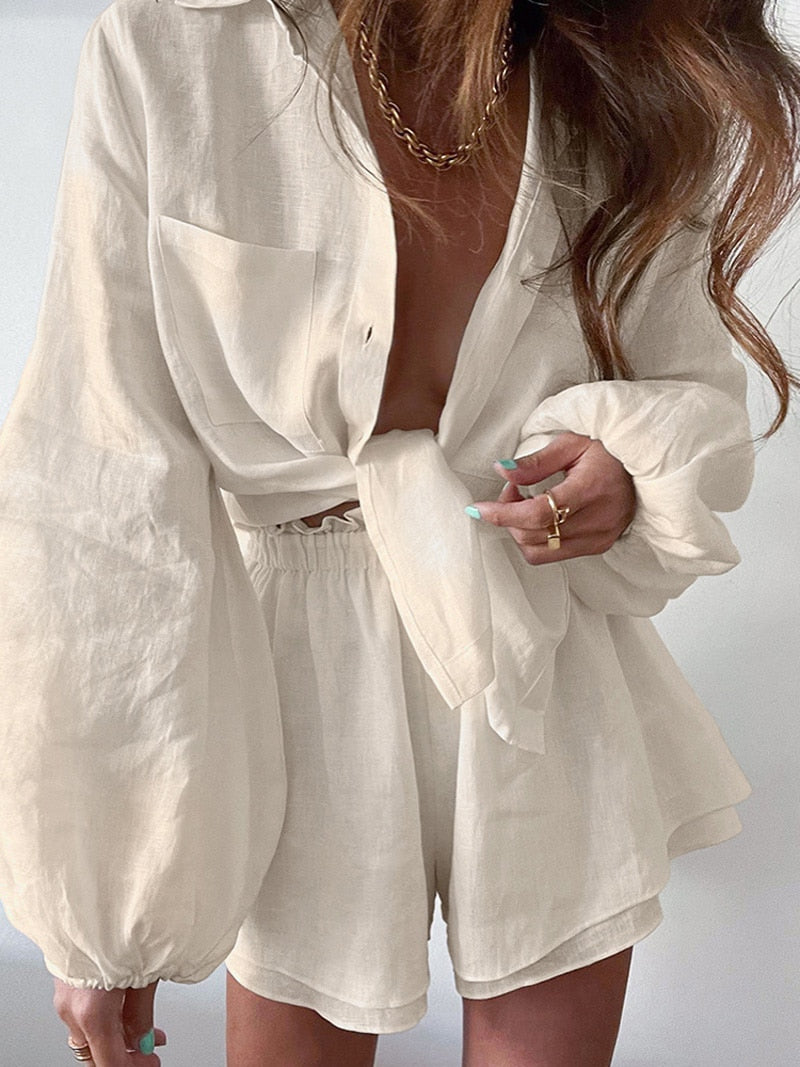 Sara shorts & blouse set Beige