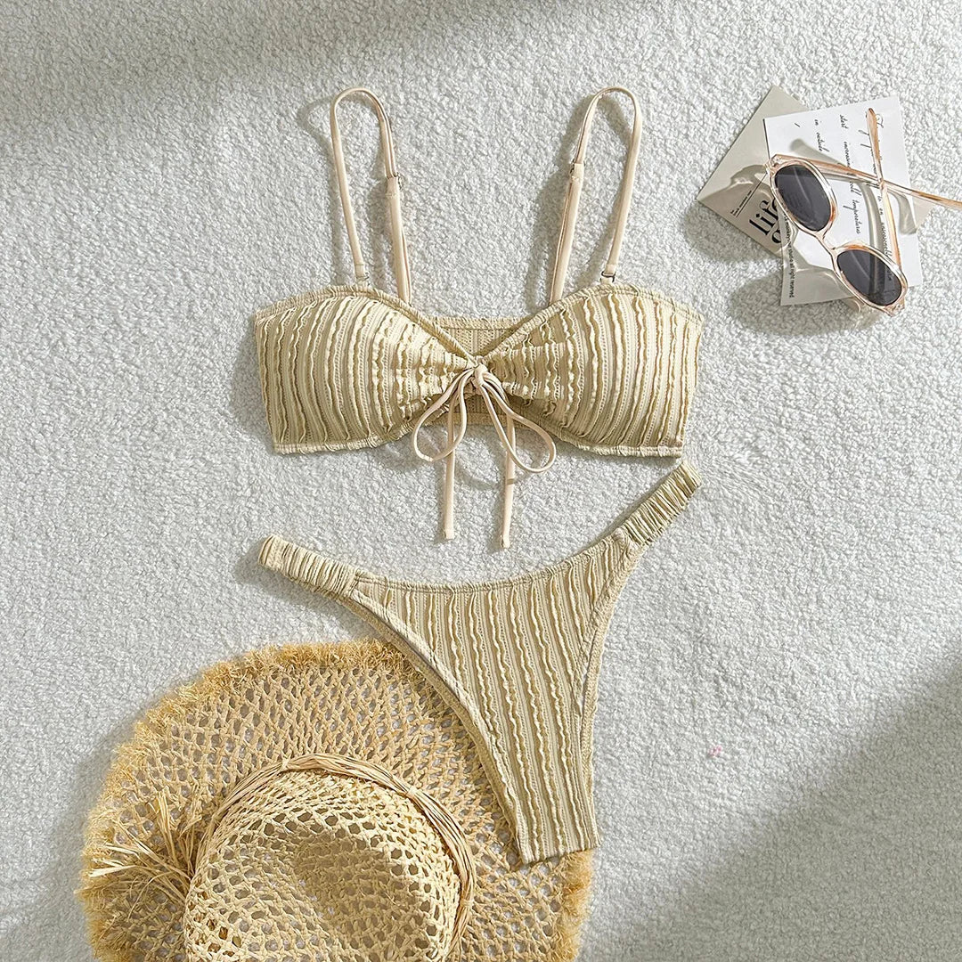 Crinkled Knotted Brazilian Bikini Set