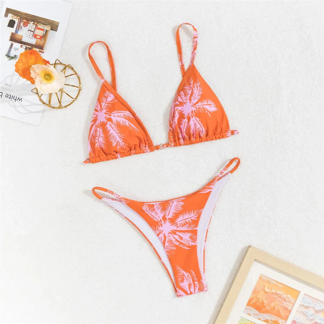 Printed High Leg Padded Bikini