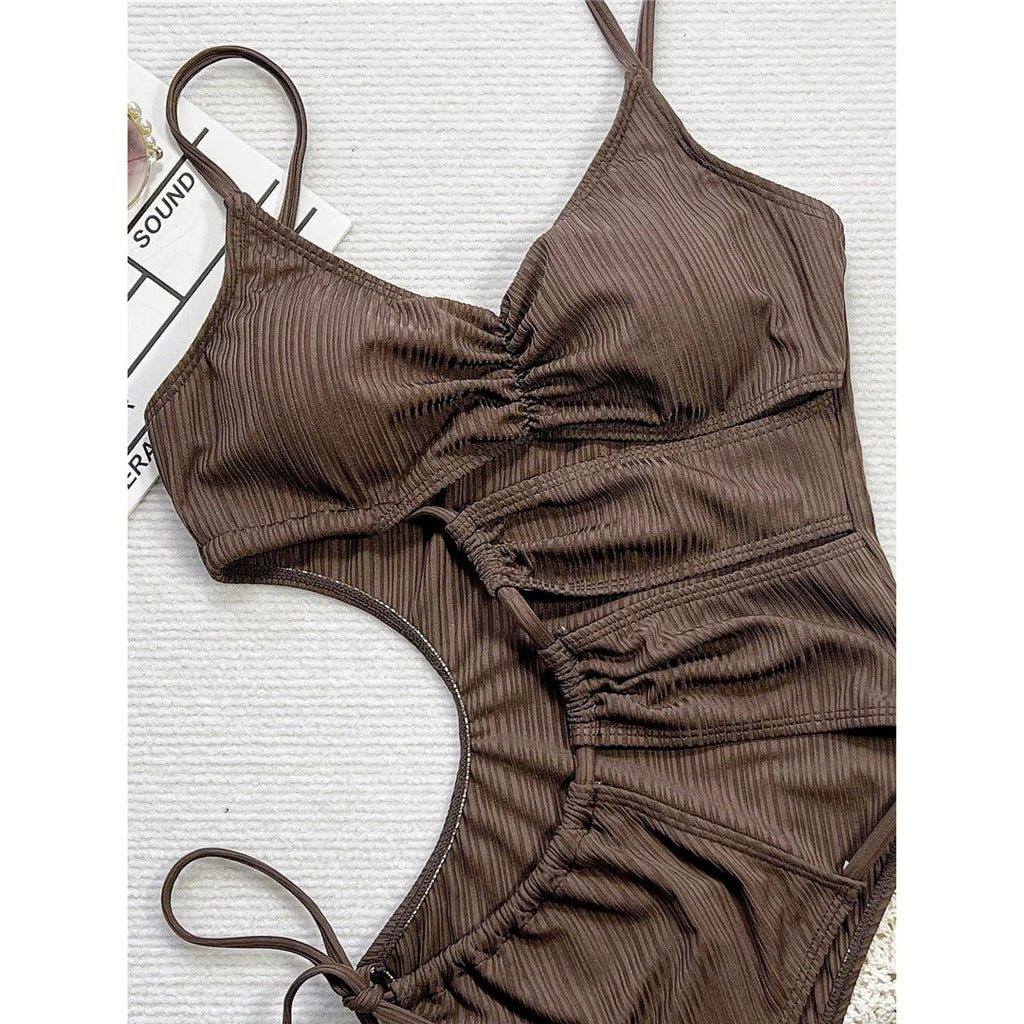 Asymmetric Cut-Out Lace-Up Swimsuit
