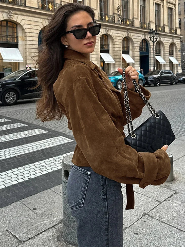 Retro braune Wildlederjacke