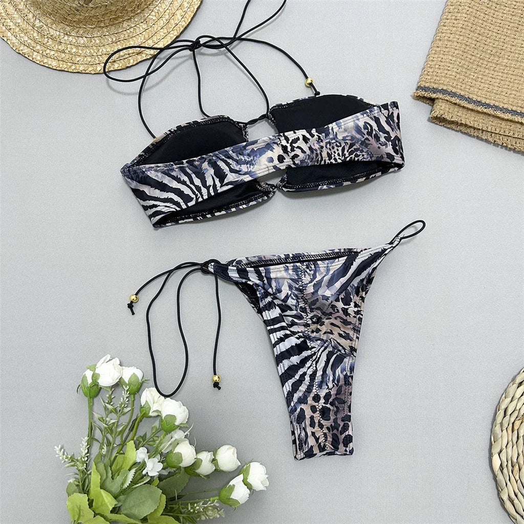 Animal Printed Scrunch Bikini Set
