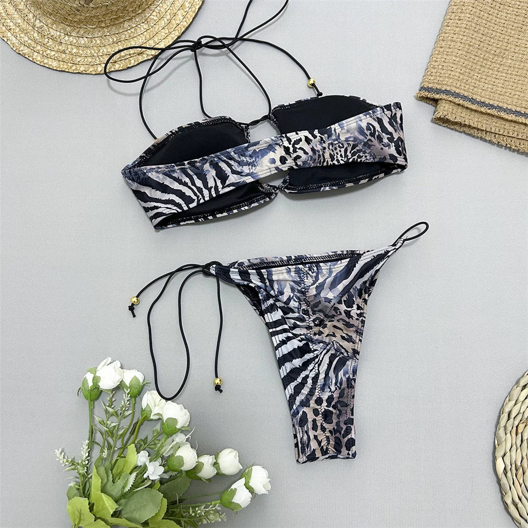 Animal Printed Scrunch Bikini Set