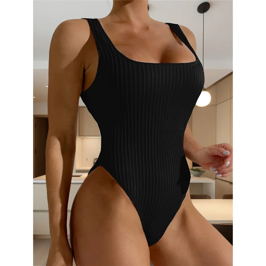 Ribbed Cut Out Backless Swimsuit
