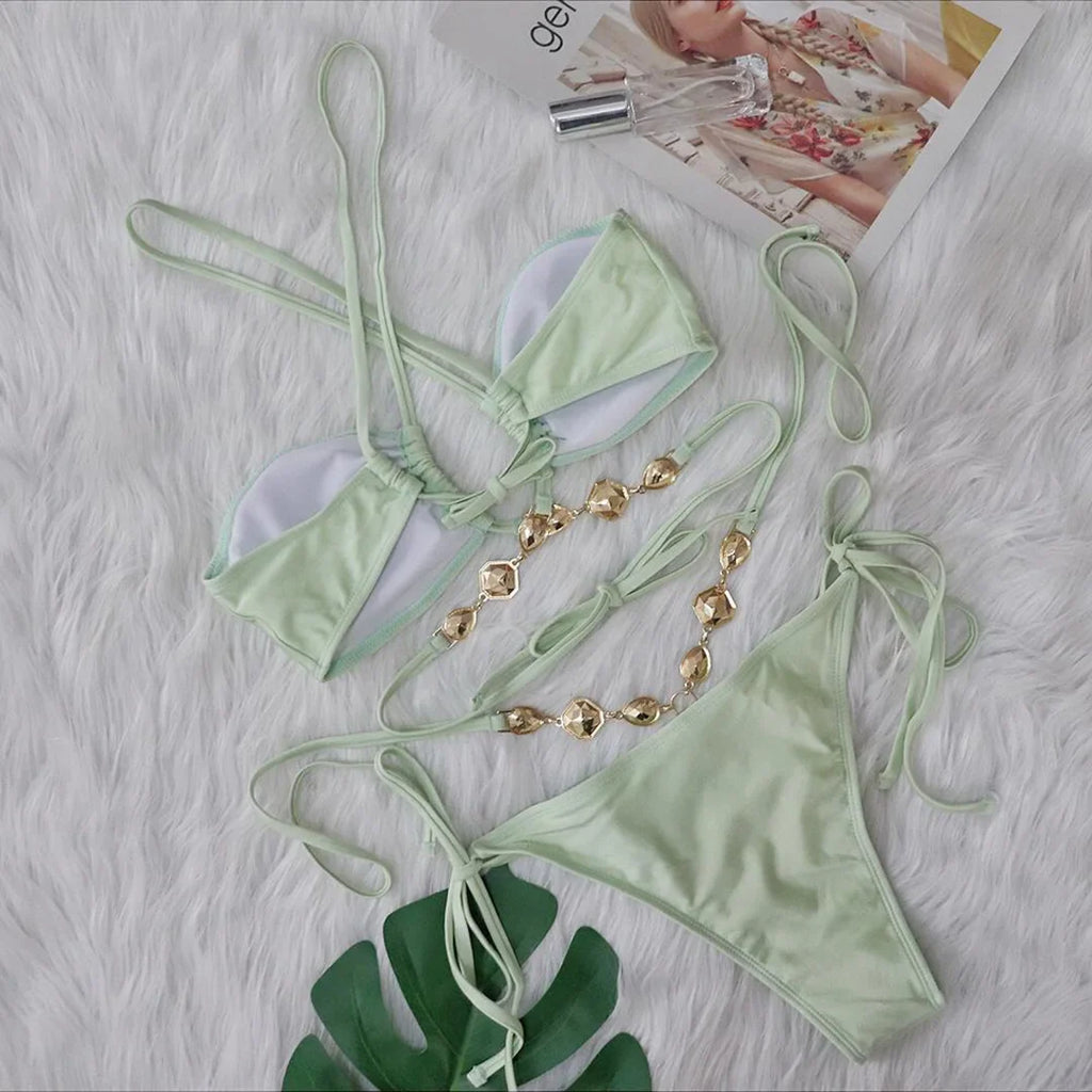 Rhinestone Wrap-Around Bikini Set