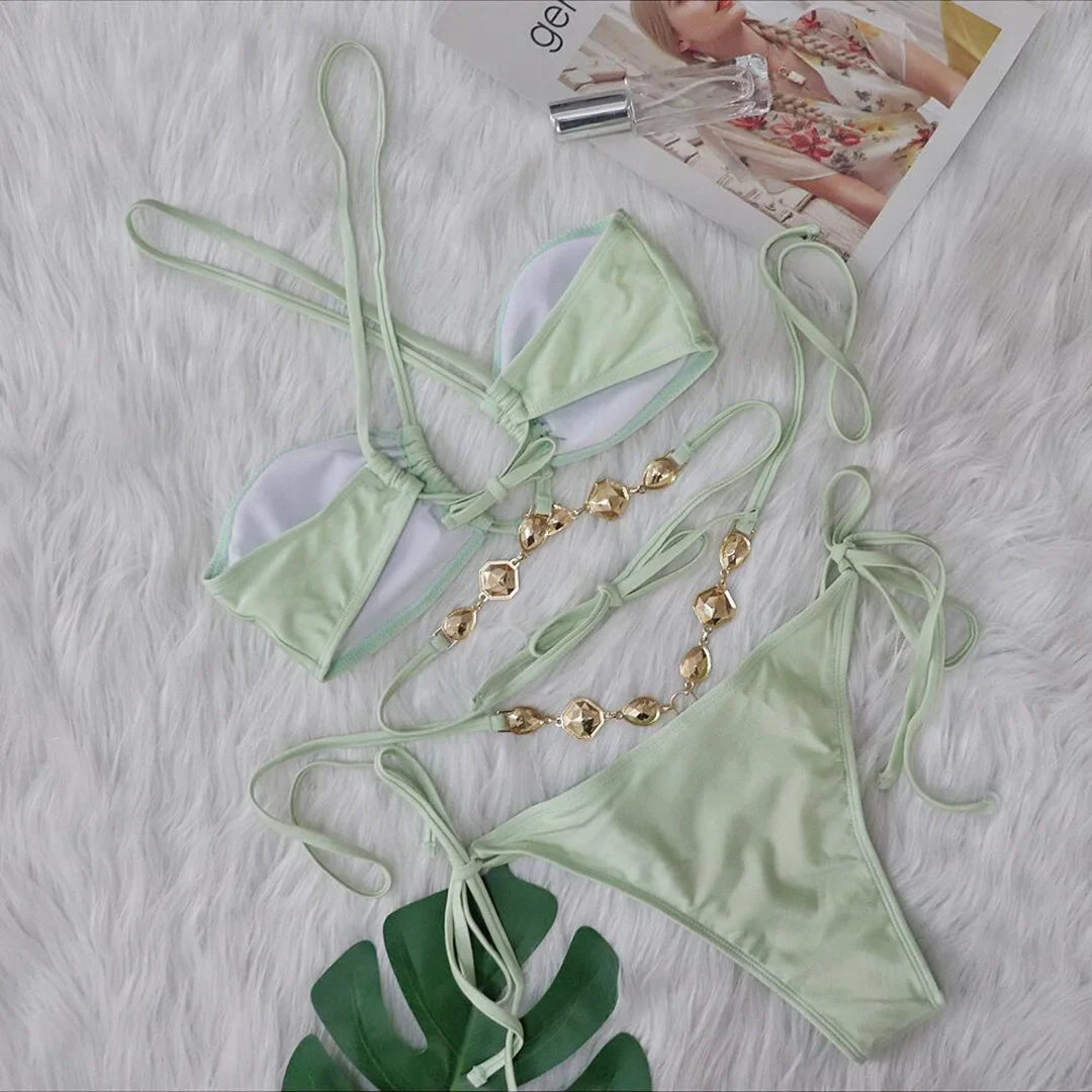 Rhinestone Wrap-Around Bikini Set