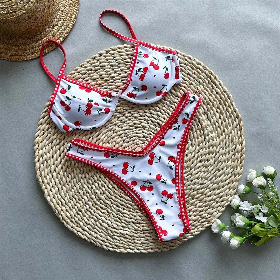 Cherry Printed Underwired Bikini Red Printing
