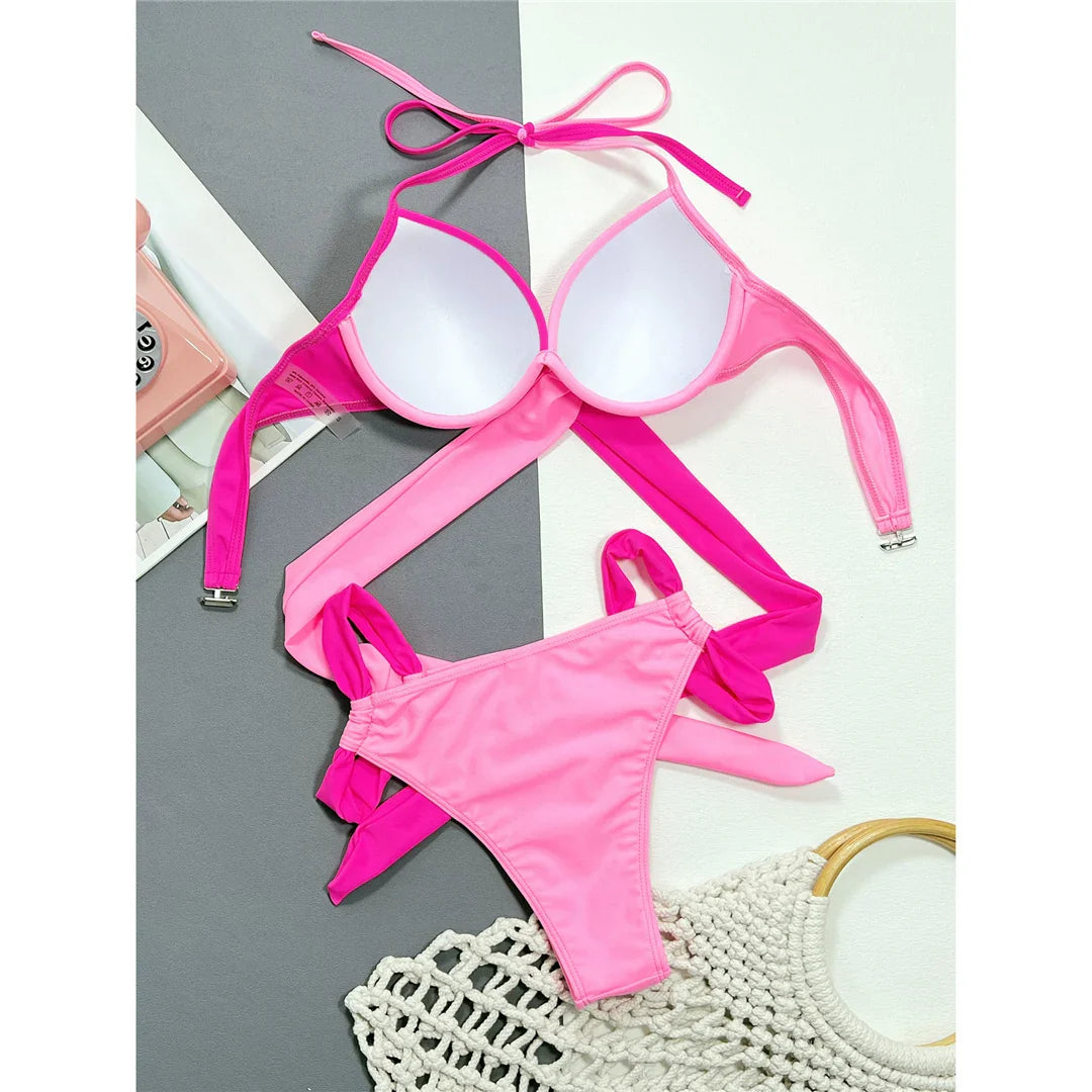 Splicing Halter Underwired Bikini Set