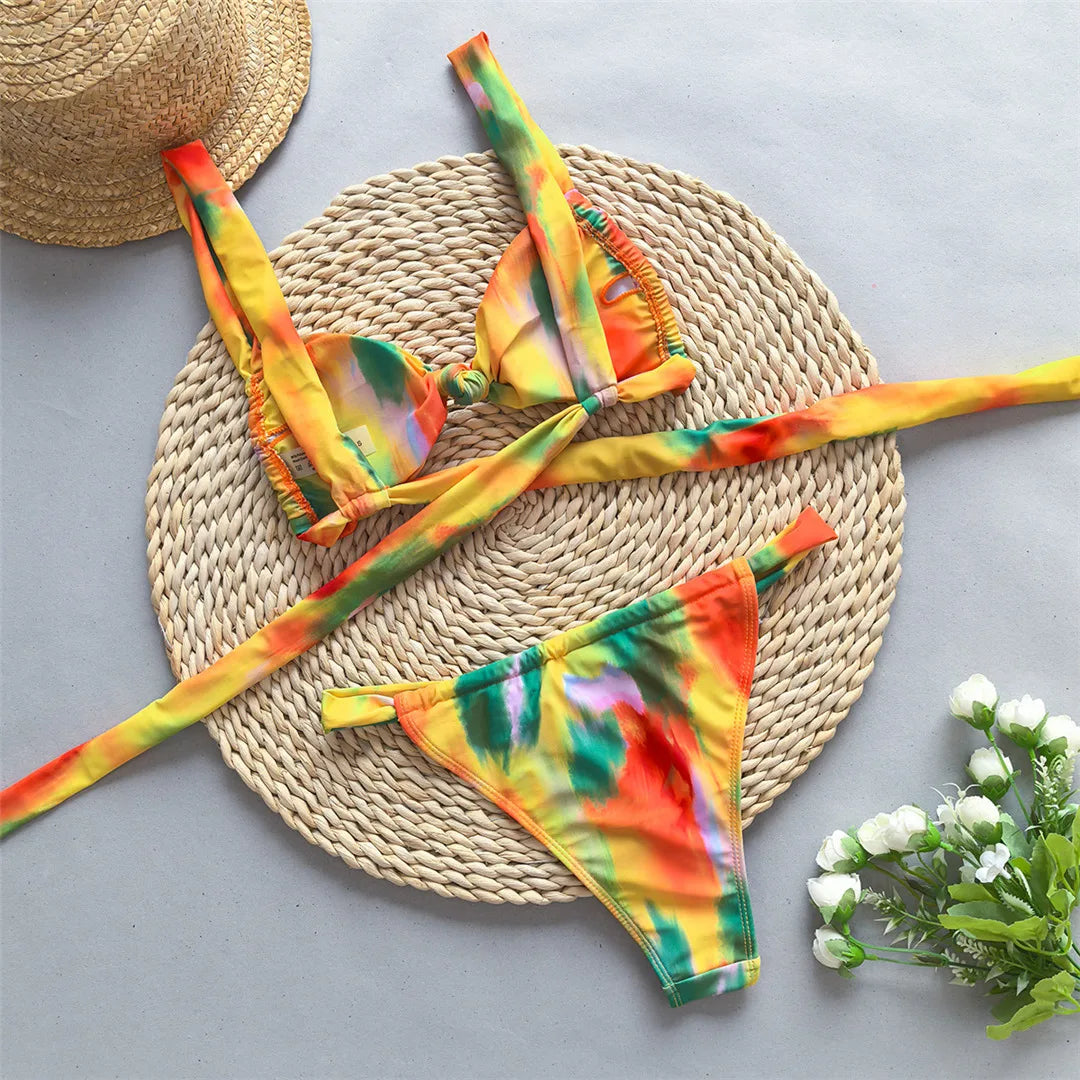 Tie Dye Flowers Bikini Set