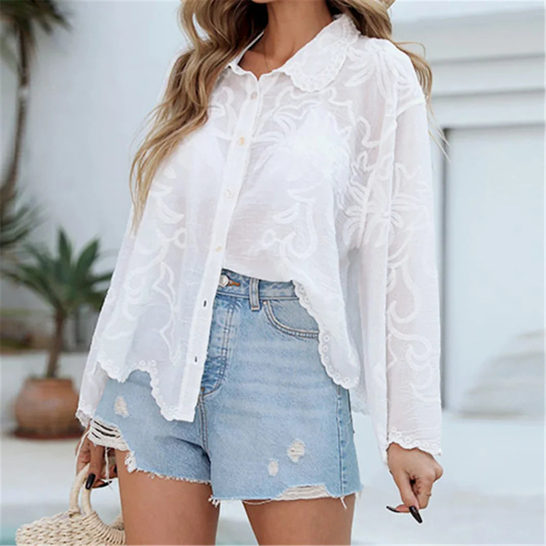 Embroidery White Shirt Cover-Up