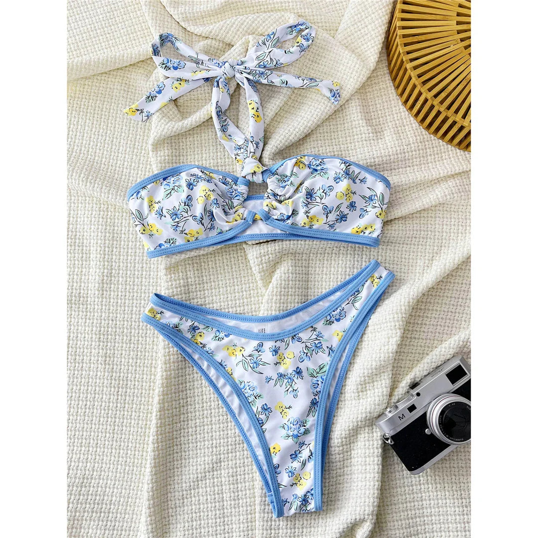 Floral Printed Brazilian Bikini Set