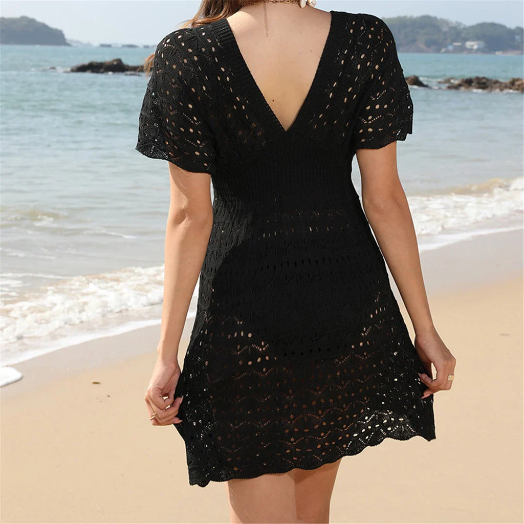 Short Sleeve V Neck Crochet Tunic