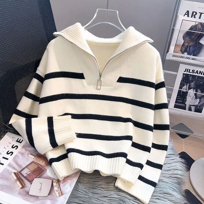 Elise Striped Zip Knit Sweater
