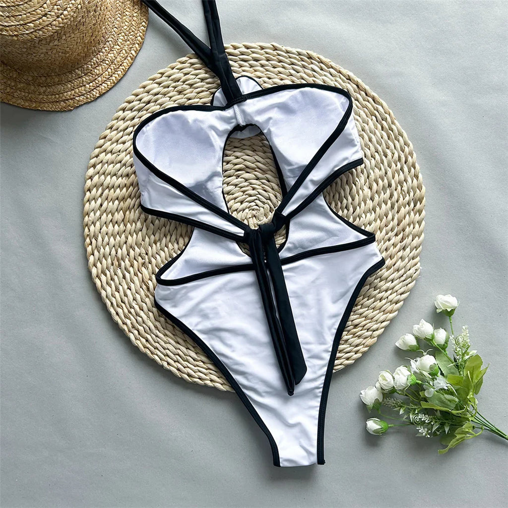 3D Flower Halter One Piece Swimsuit
