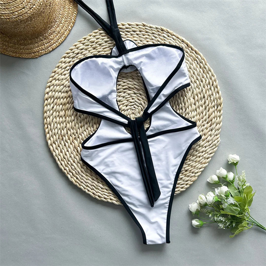 3D Flower Halter One Piece Swimsuit