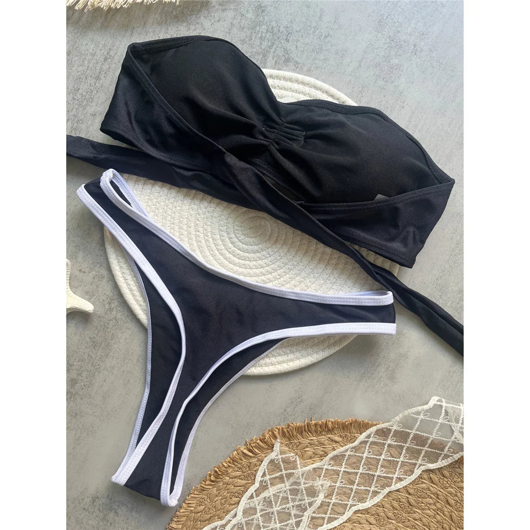 3D Flowers Bandeau Cheeky Bikini