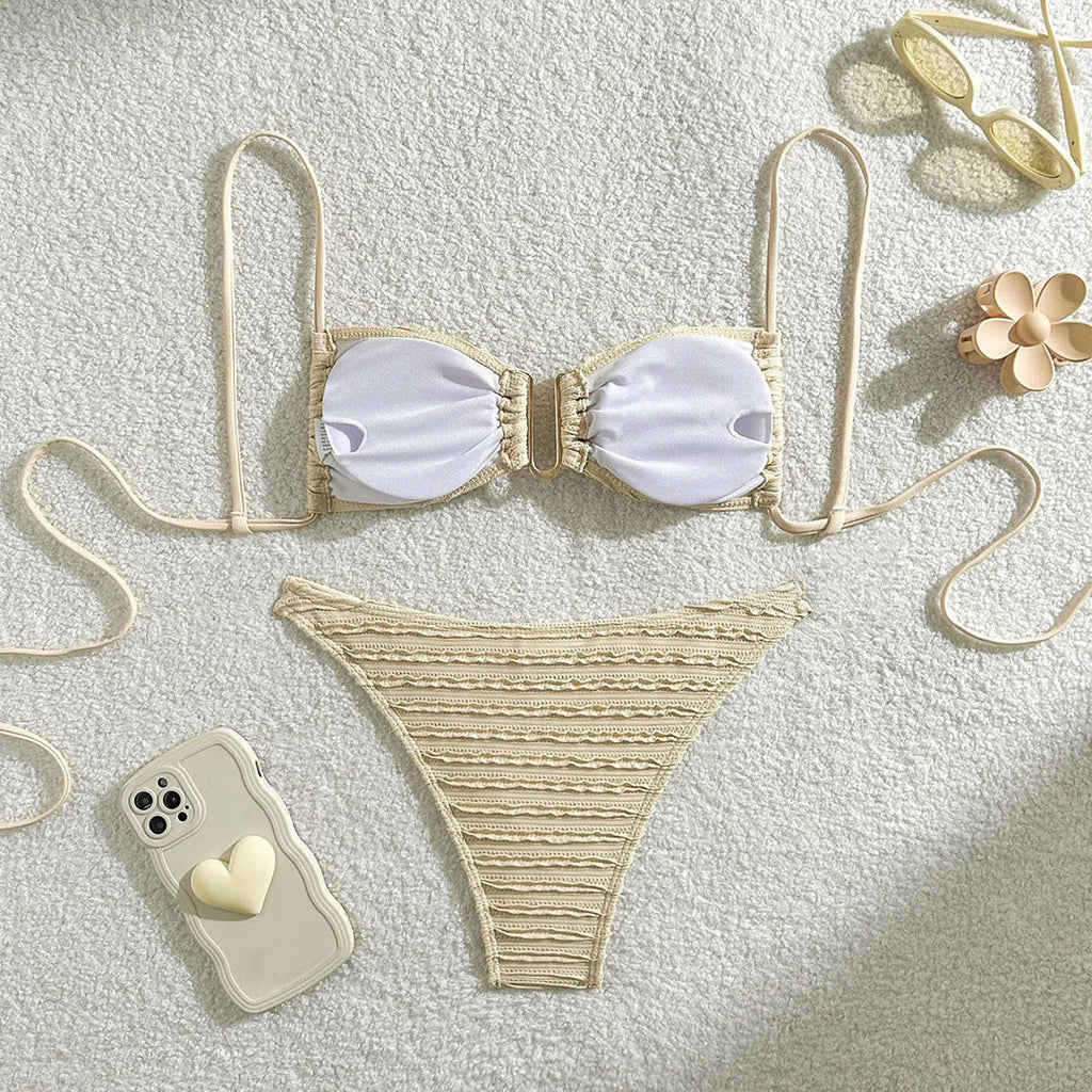 U Neck Crinkled Bikini Set