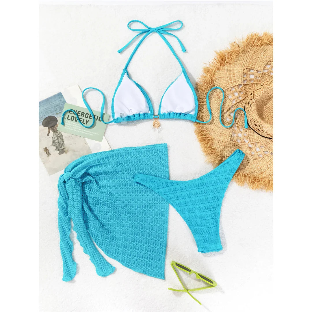 Halter Wrinkled Bikini Set