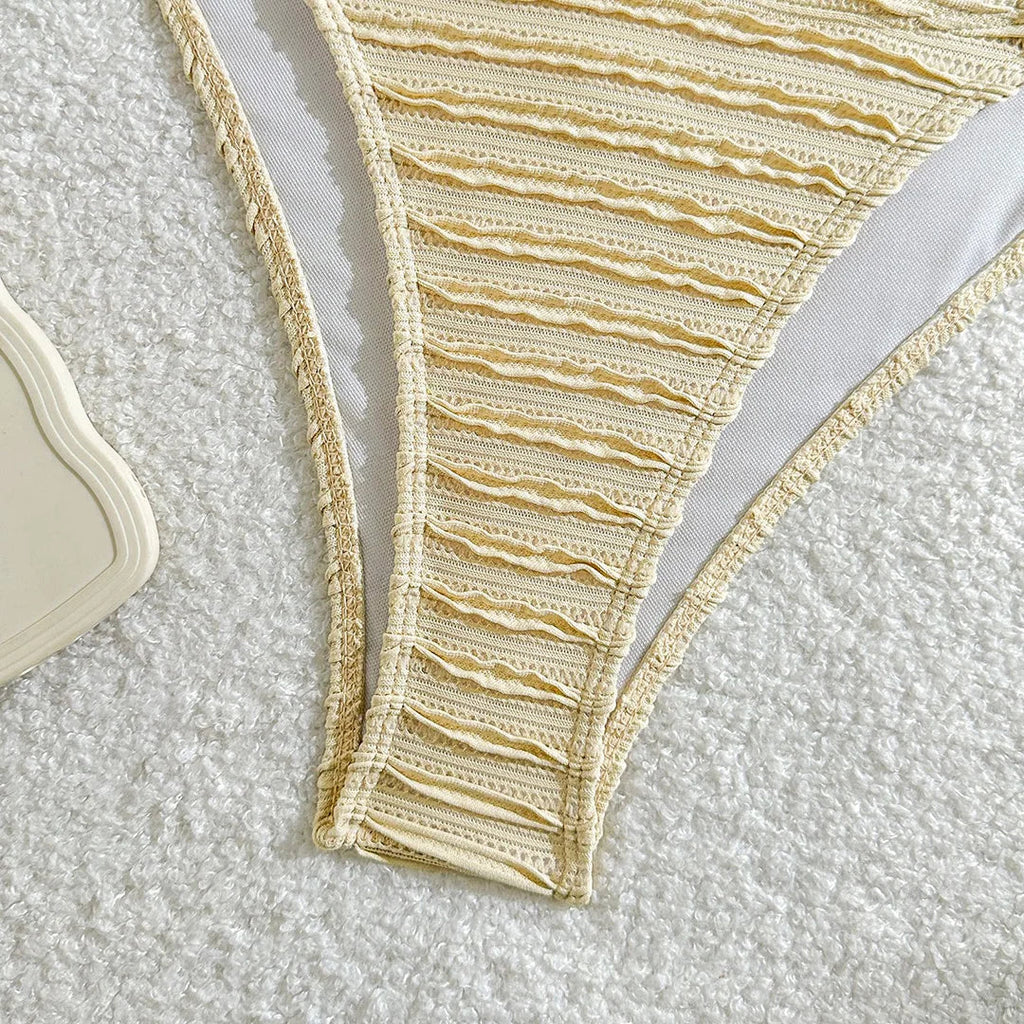 U Neck Crinkled Bikini Set