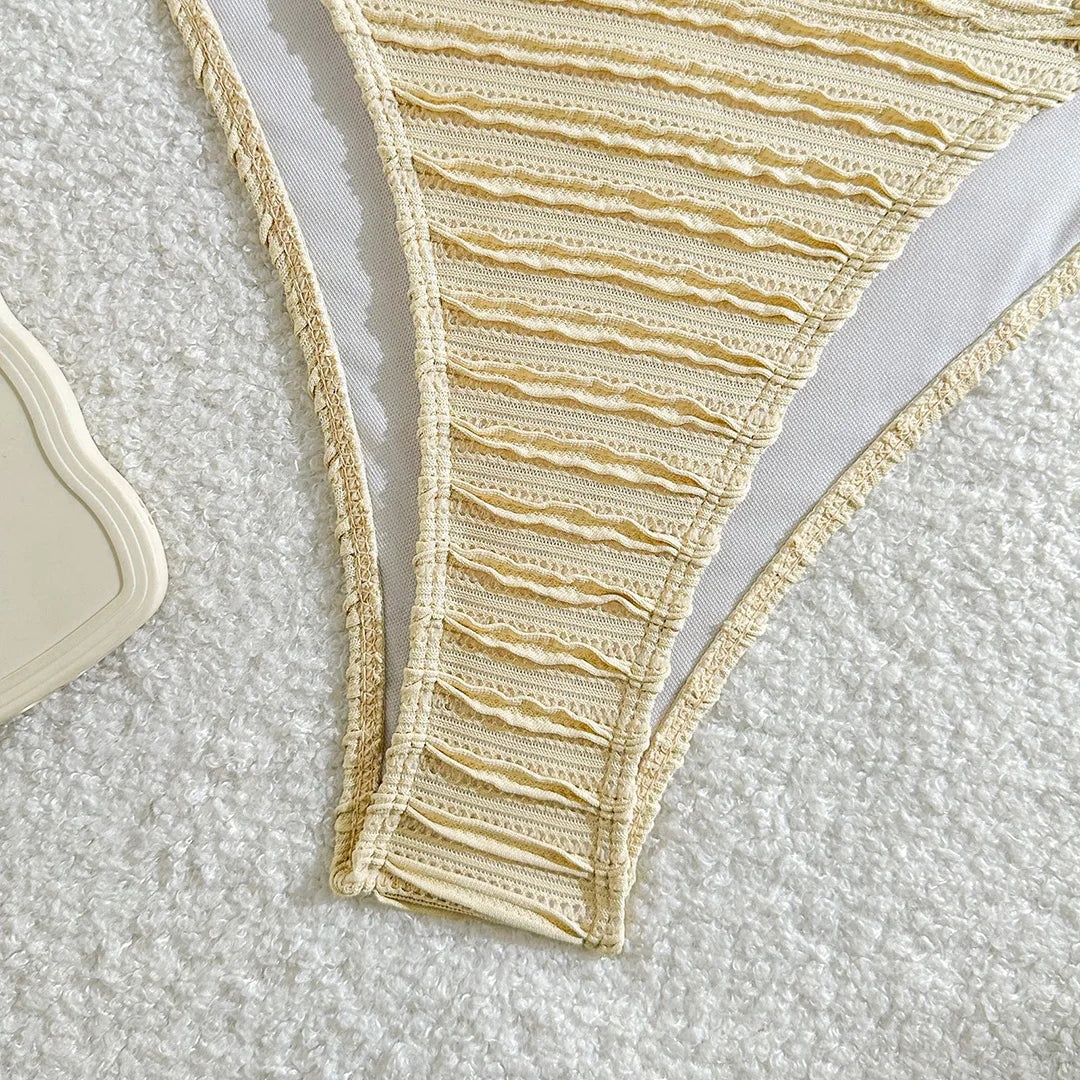 U Neck Crinkled Bikini Set