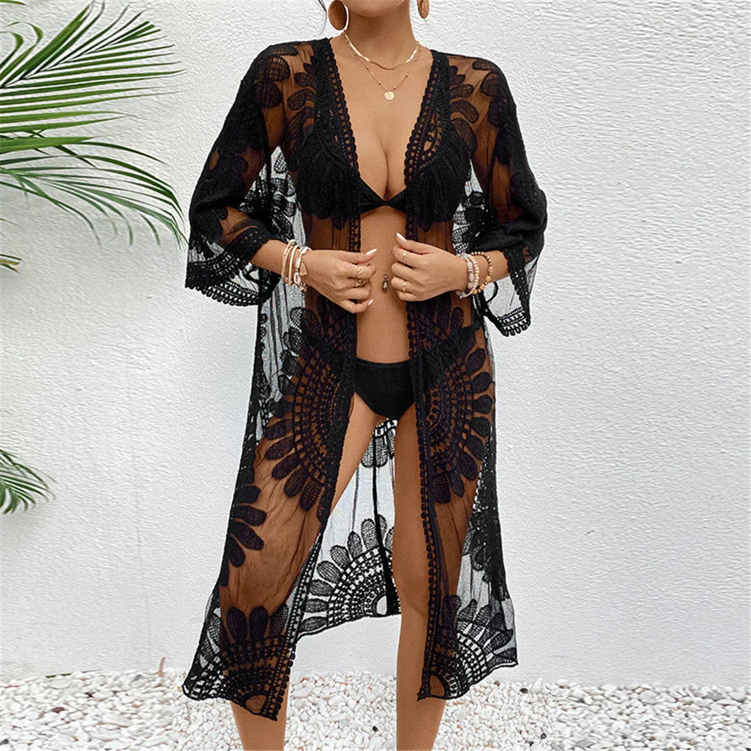 Embroidery Chiffon Cardigan Tunic
