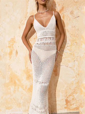 Hollow Out Crochet Beach Dress White