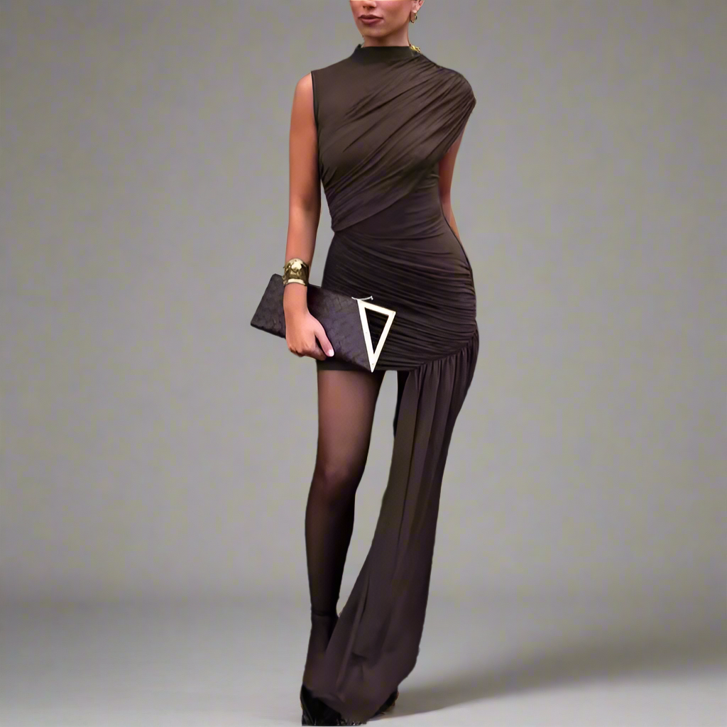 Unregelmäßiges gerüschtes Minikleid