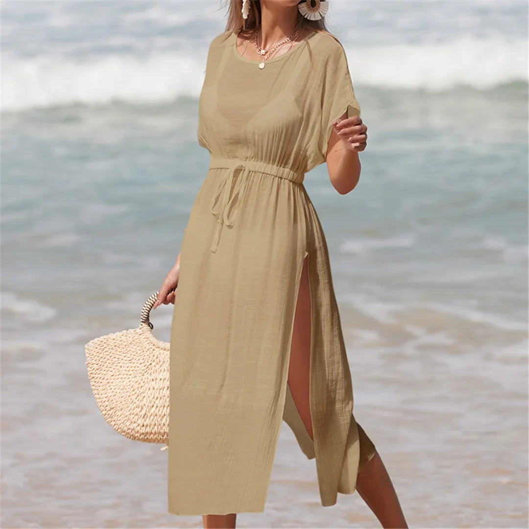 Short Sleeve High Split Crochet Tunic Cover-Up