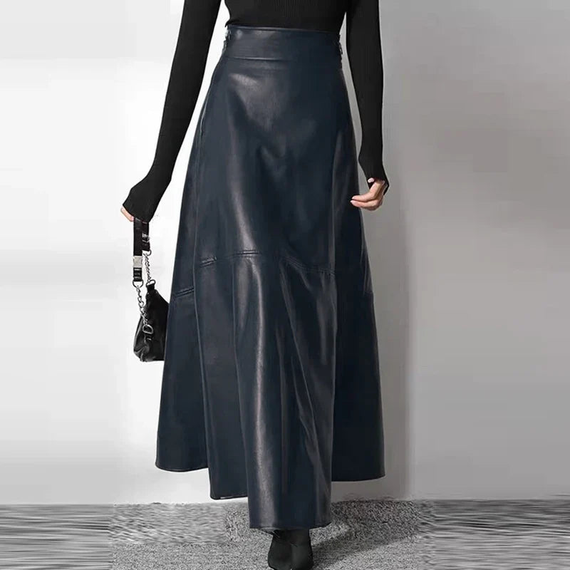 Women’s High Waist Leather Long Skirt