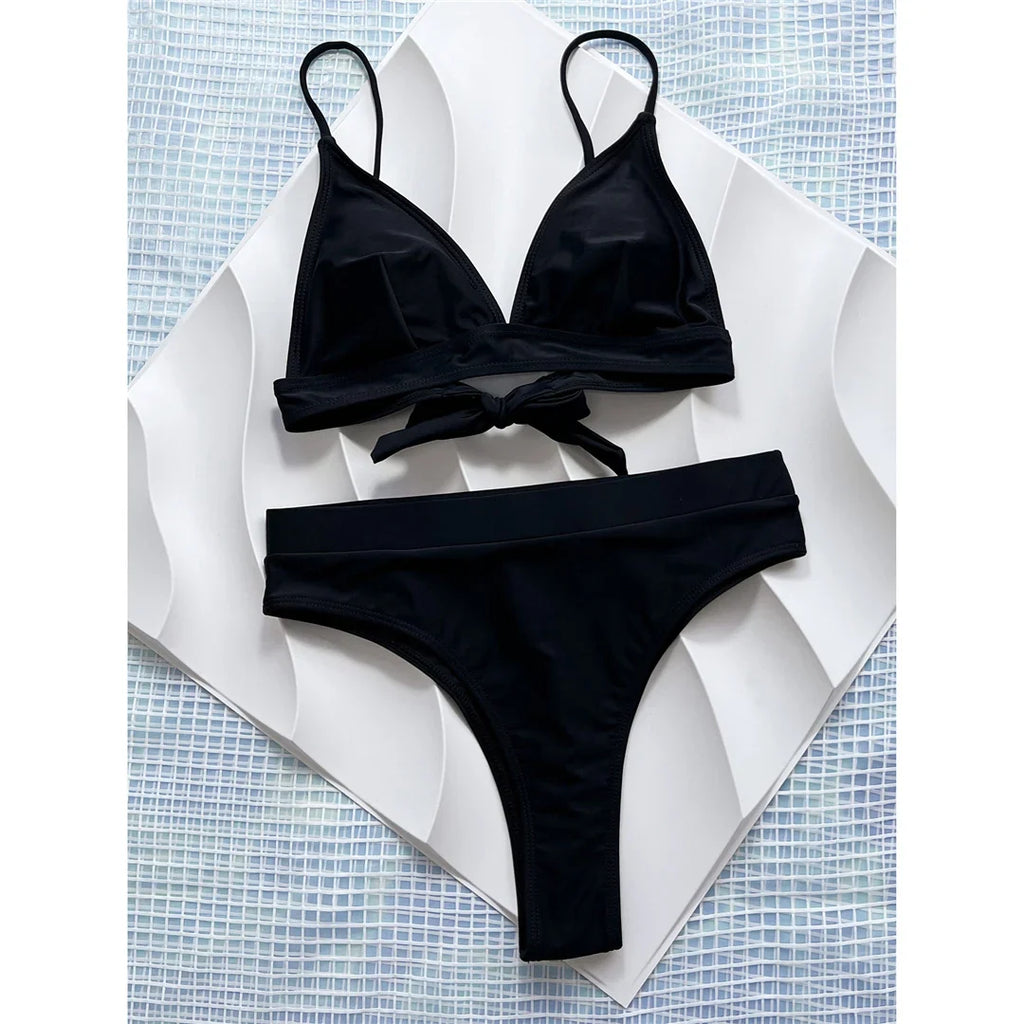 Mid Waist Brazilian Bikini Black