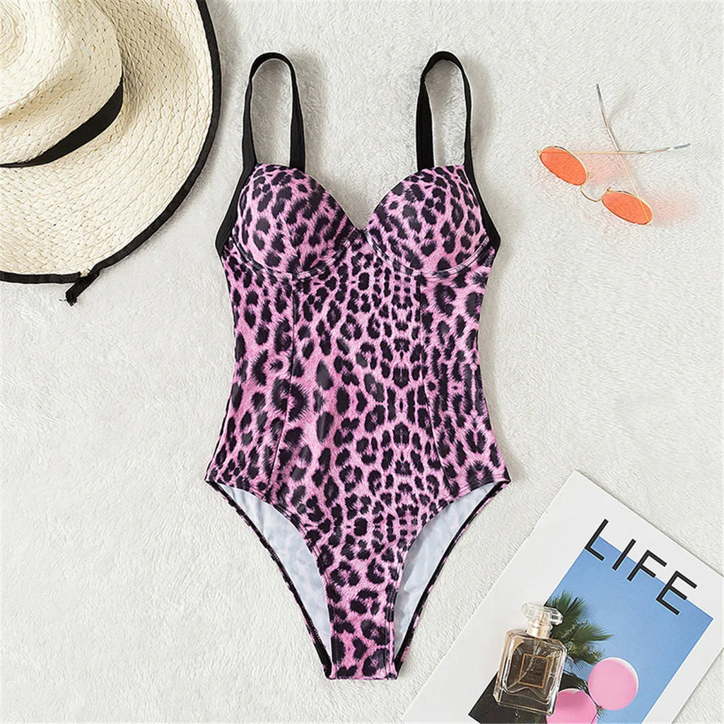 Leopard Underwired One Piece Swimsuit Purple Leopard