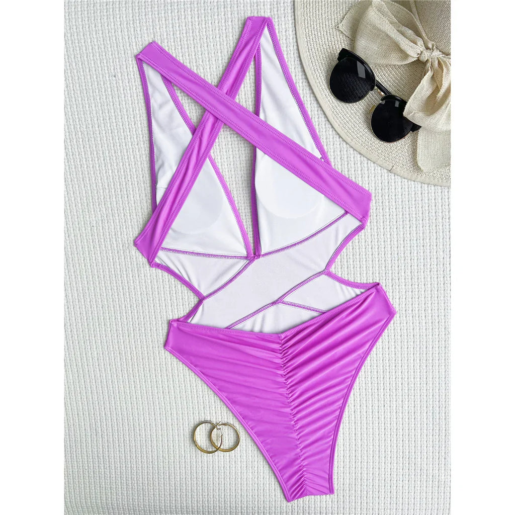 Deep V Neck Cross Back Swimsuit