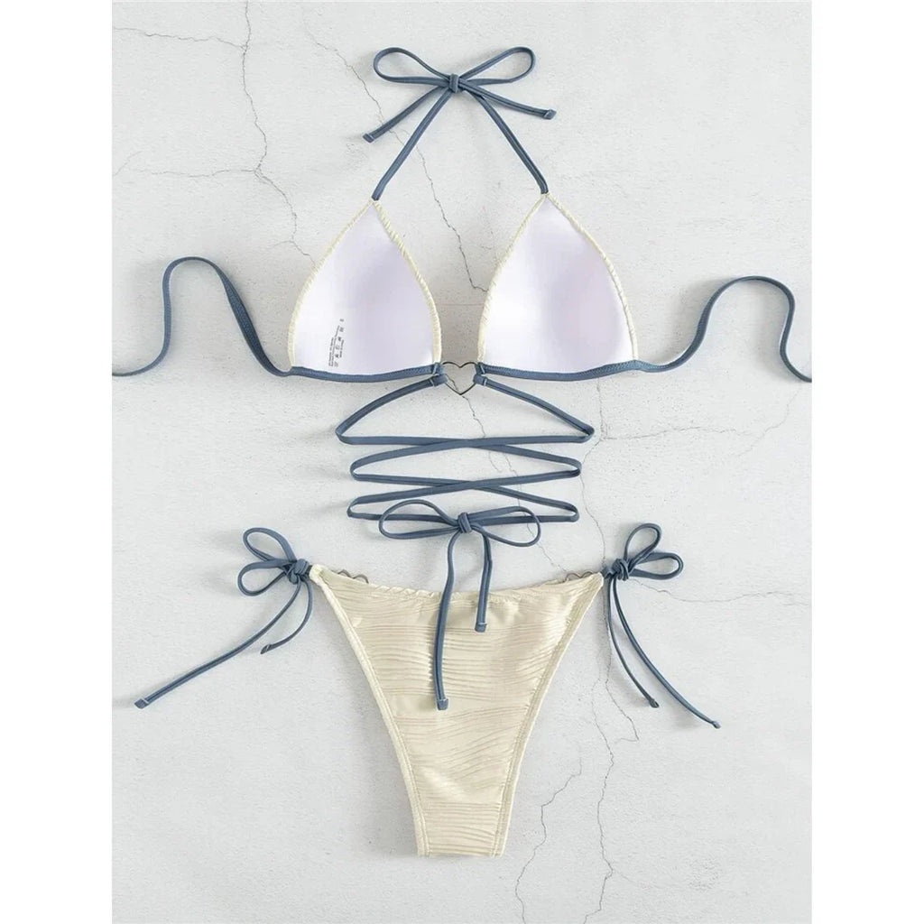 Wrap Halter Wrinkled Bikini Set