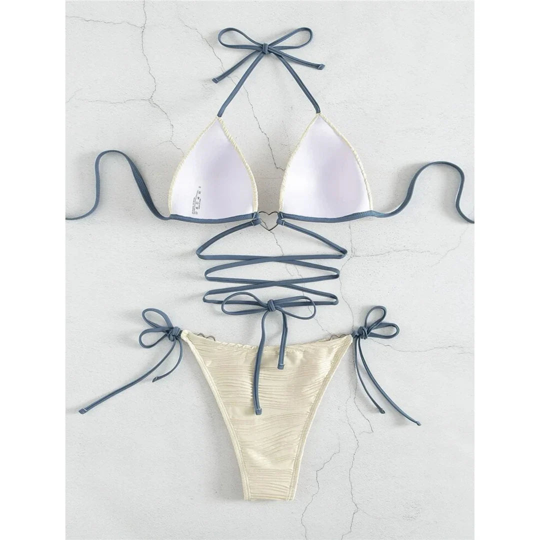 Wrap Halter Wrinkled Bikini Set
