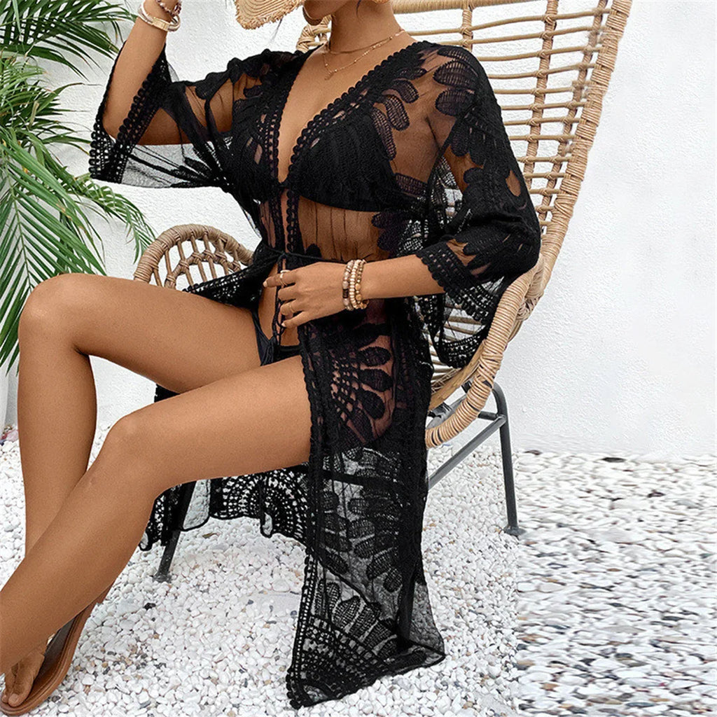 Embroidery Chiffon Cardigan Tunic