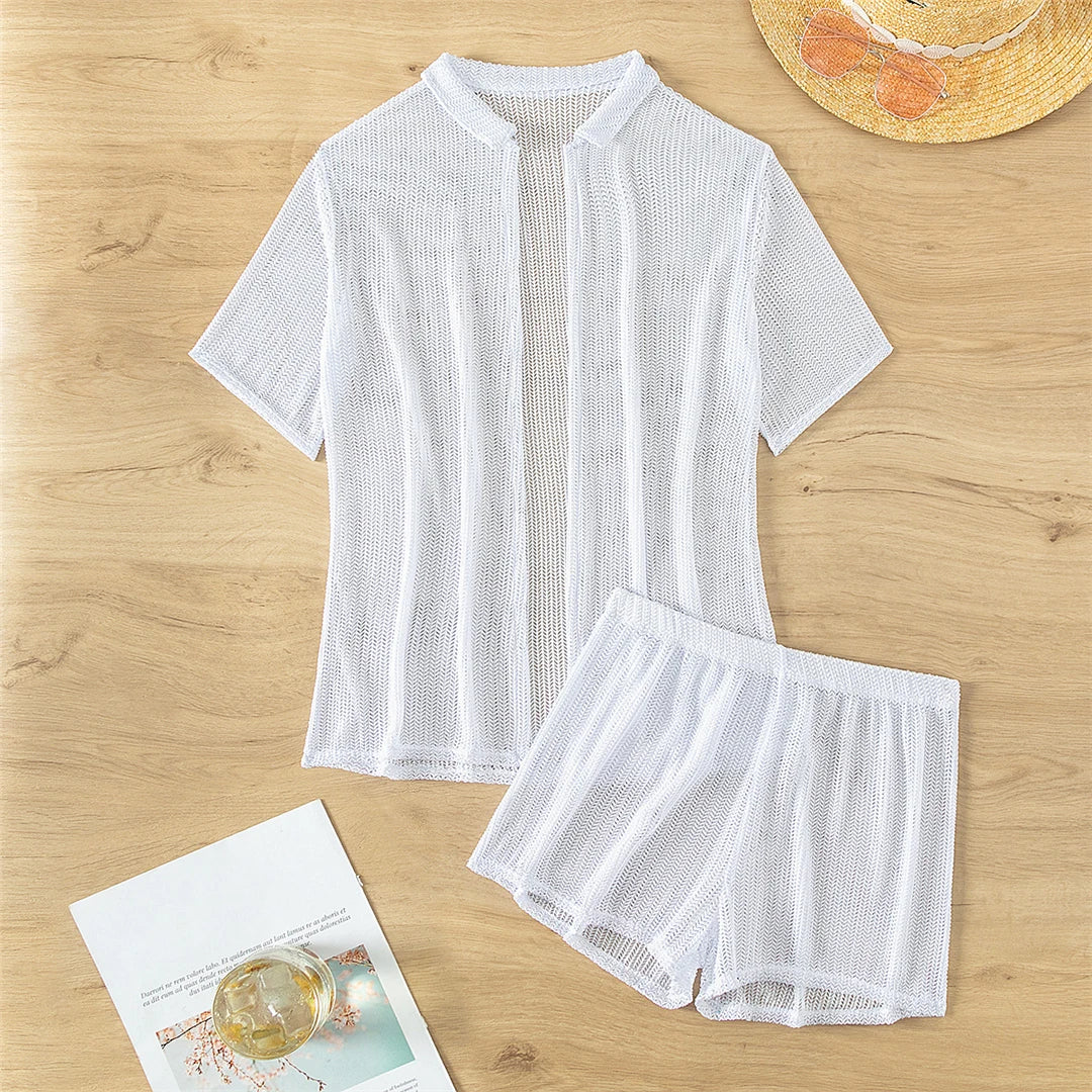 S-XL Short Sleeve Crochet Cover-Up