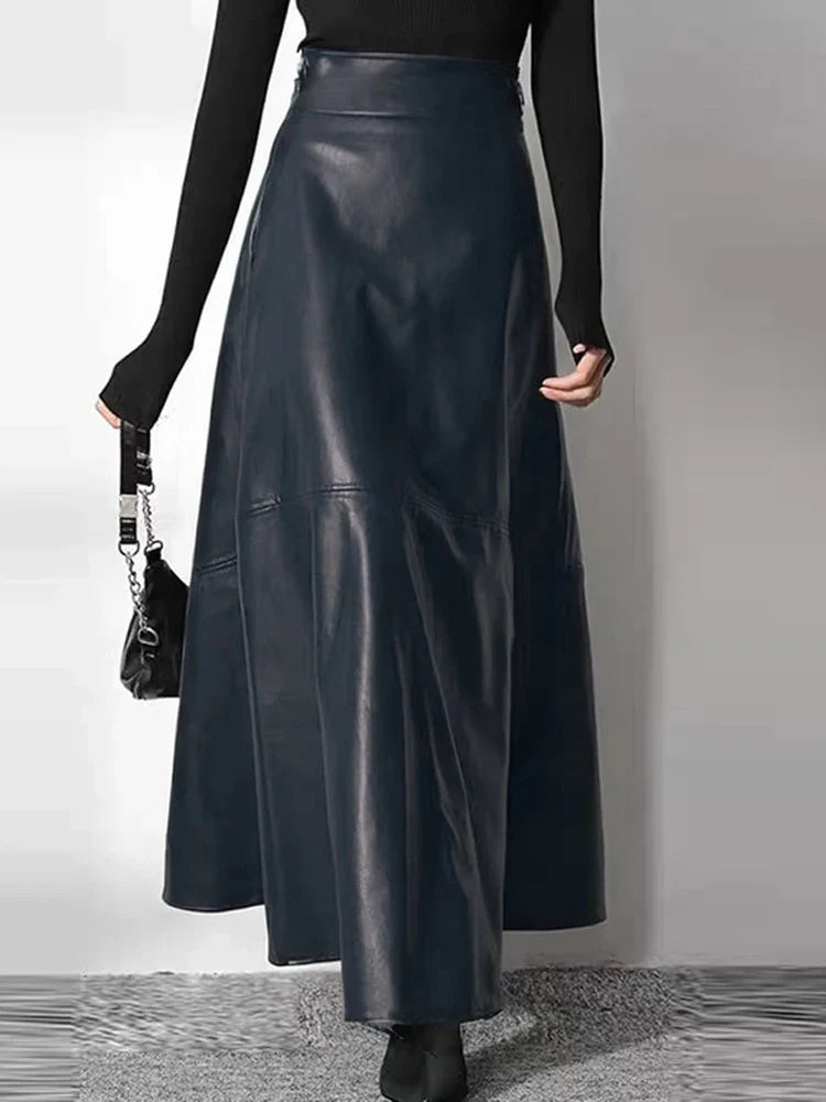 Women’s High Waist Leather Long Skirt