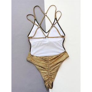 Plaid Cross Back One Piece Swimsuit